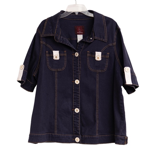 VTG 90s Baby Phat Y2K Denim Jacket 3XL Plus Size Stretchy Dark Wash Logo Buttons - Picture 2 of 8